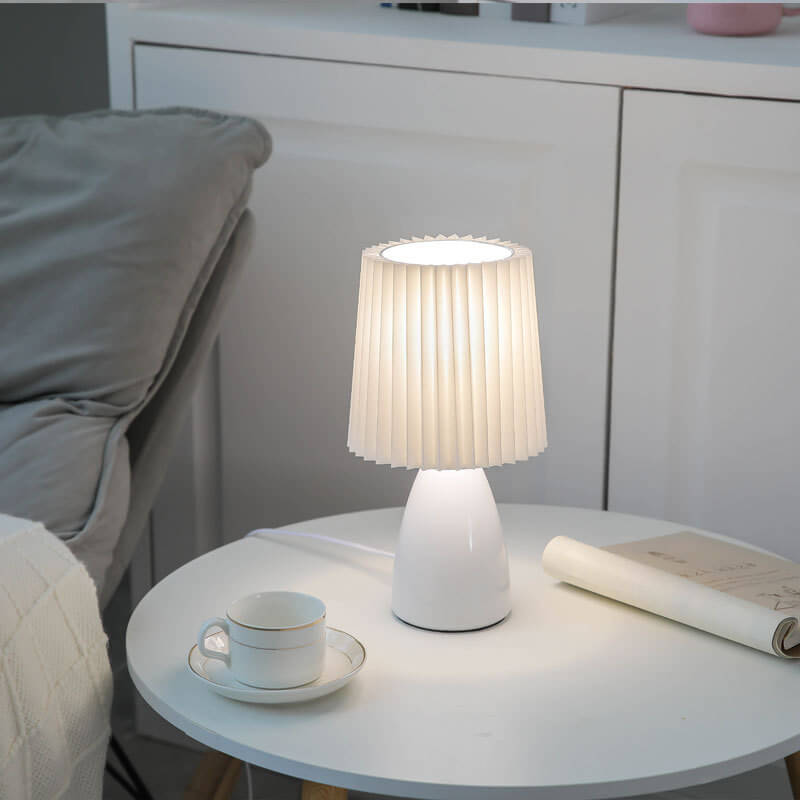 Scandinavian Retro Table Lamp with Pleated Shade and Glass Base