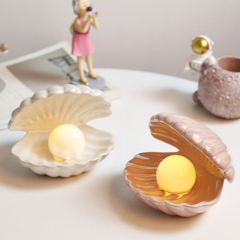 Ceramic Pearl Night Light - Elegant Shell Design, Gift Idea