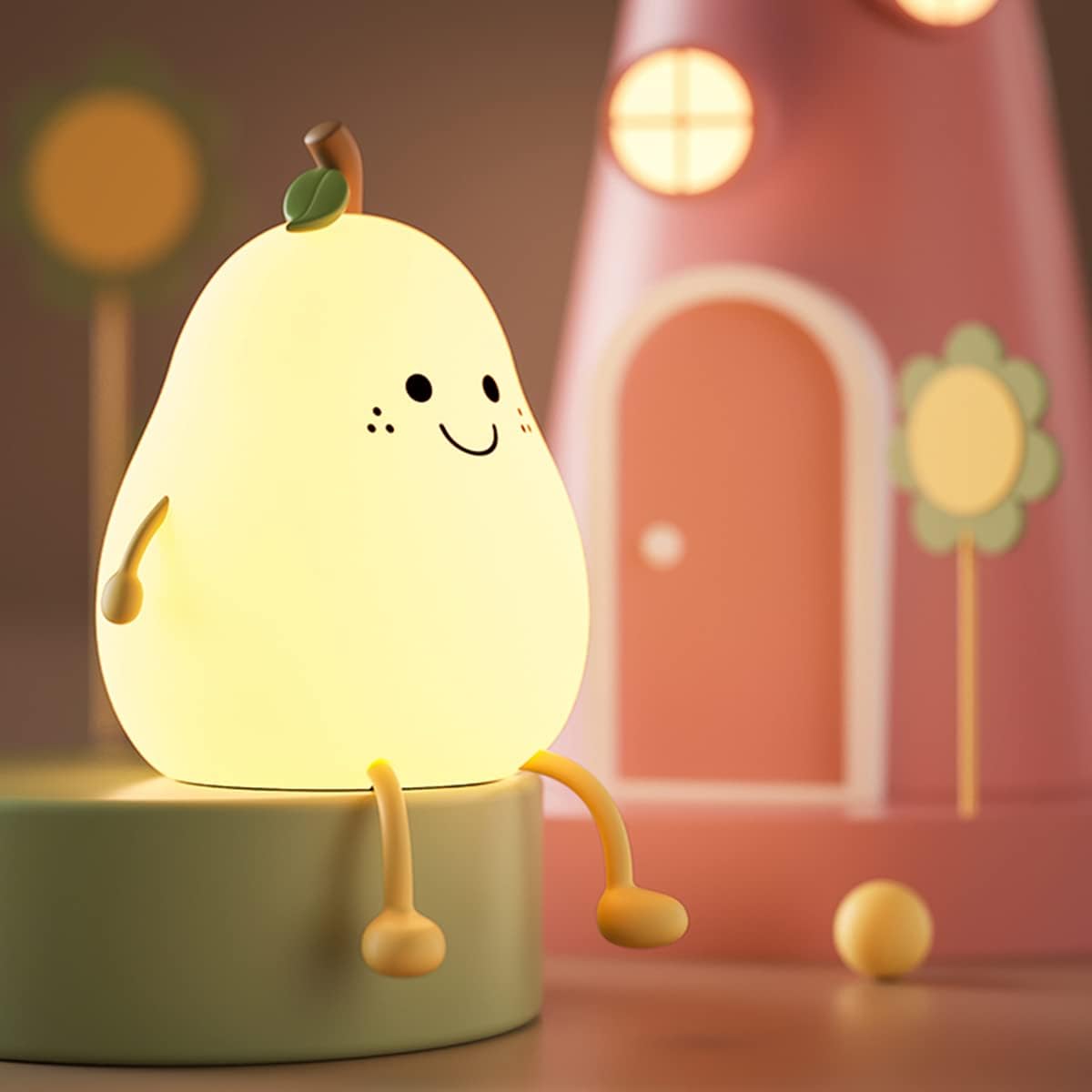 PearGlow Night Lamp with USB Charger and Warm White Light