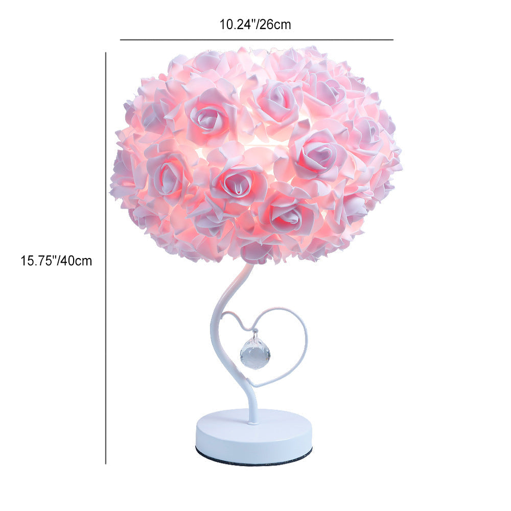 Moderne Art Deco Rose Floral Fabric Table Lamp 1-Bulb Bedroom