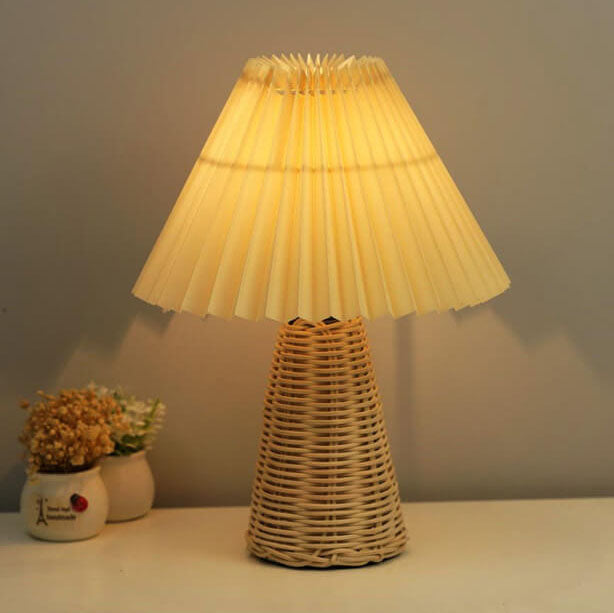 1-Light Table Lamp with Conical Folded Fabric Base