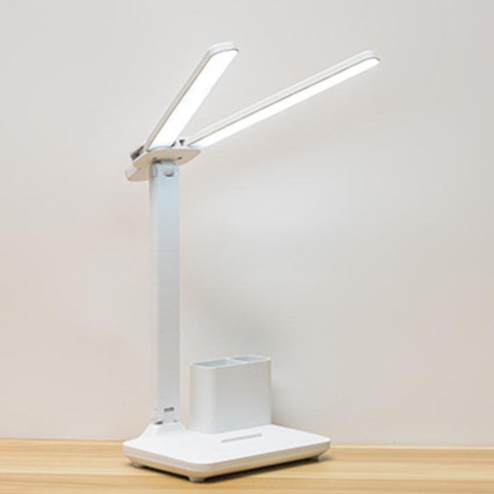 Adjustable LED Desk Lamp with Dual Heads and Multi-Angle Design