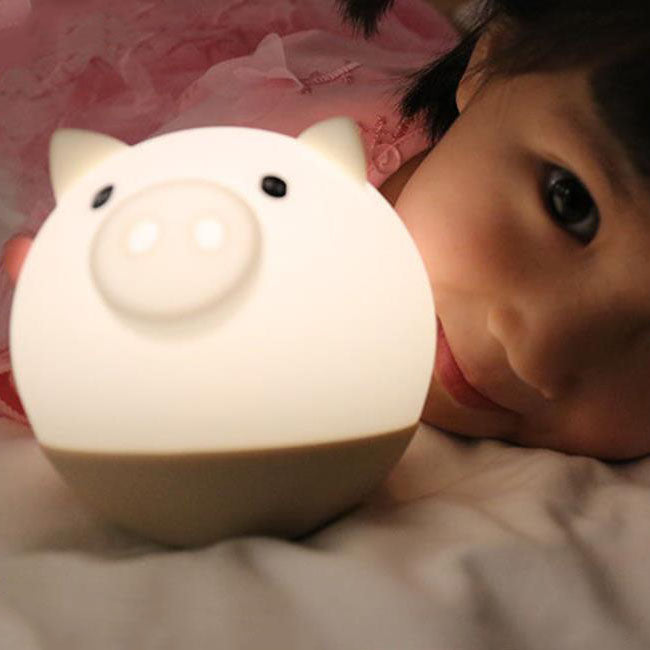 Cartoon Creative Pig Round Silicone LED Night Light Lamp