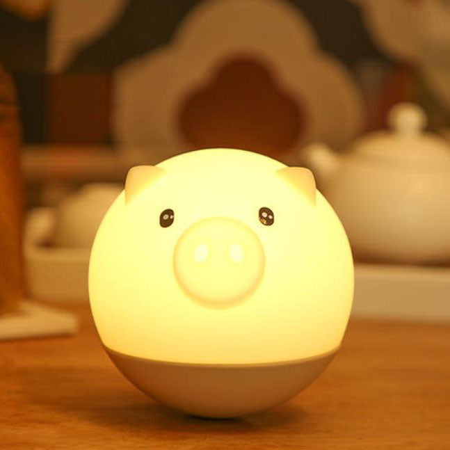 Cartoon Creative Pig Round Silicone LED Night Light Lamp