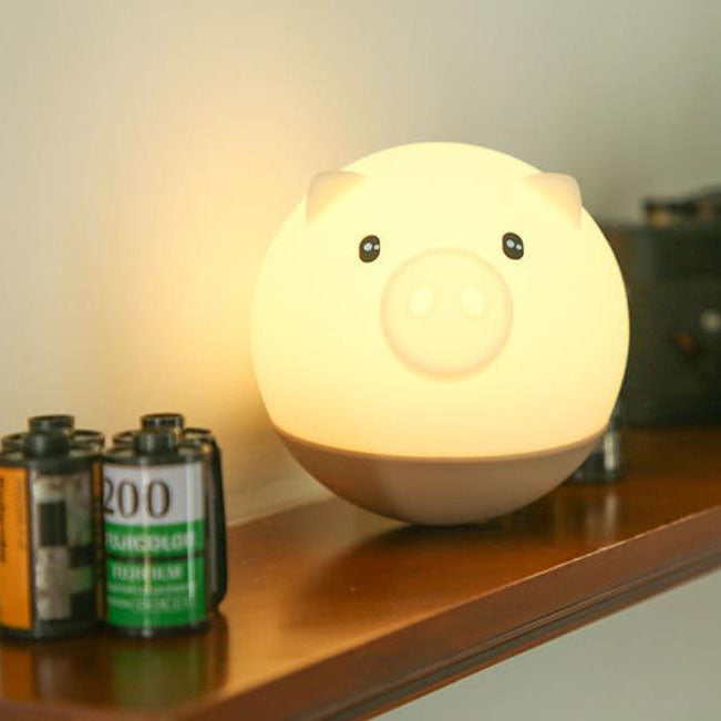 Cartoon Creative Pig Round Silicone LED Night Light Lamp