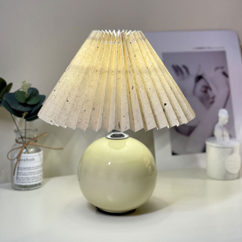 Modern Minimalist Round Fabric Fold Ceramic LED Table Lamp for Bedroom