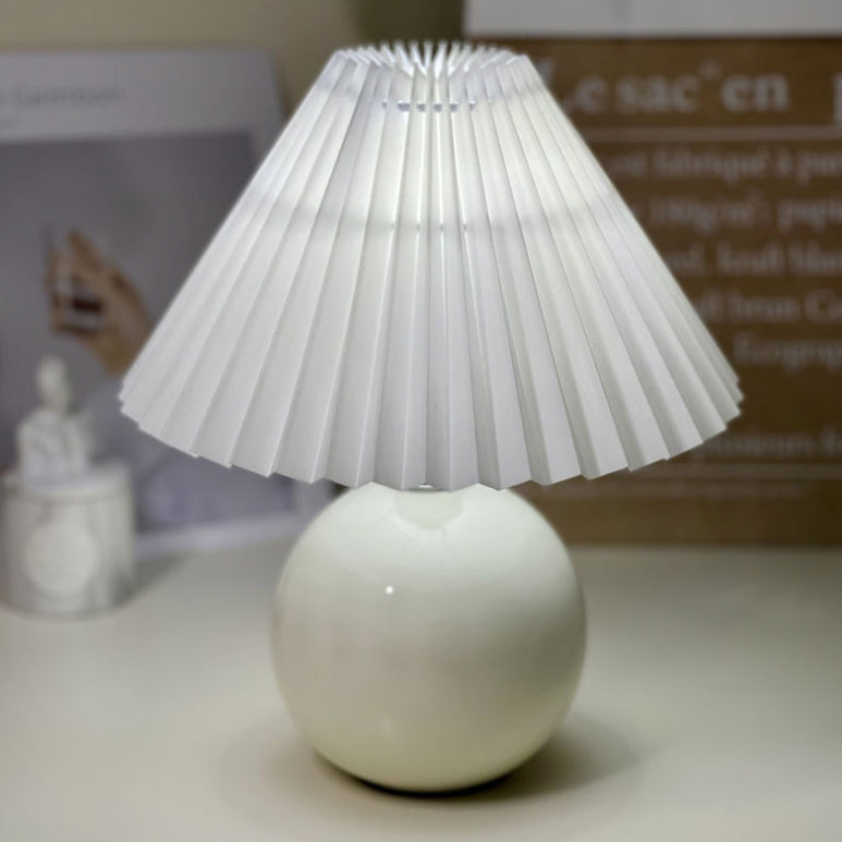 Modern Minimalist Round Fabric Fold Ceramic LED Table Lamp for Bedroom