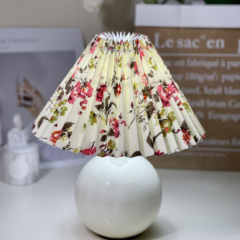Modern Minimalist Round Fabric Fold Ceramic LED Table Lamp for Bedroom