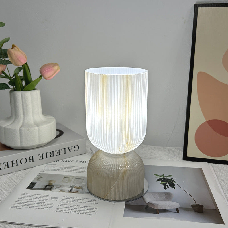 Modern Minimalist Cylinder Funnel Glass 1-Light Table Lamp