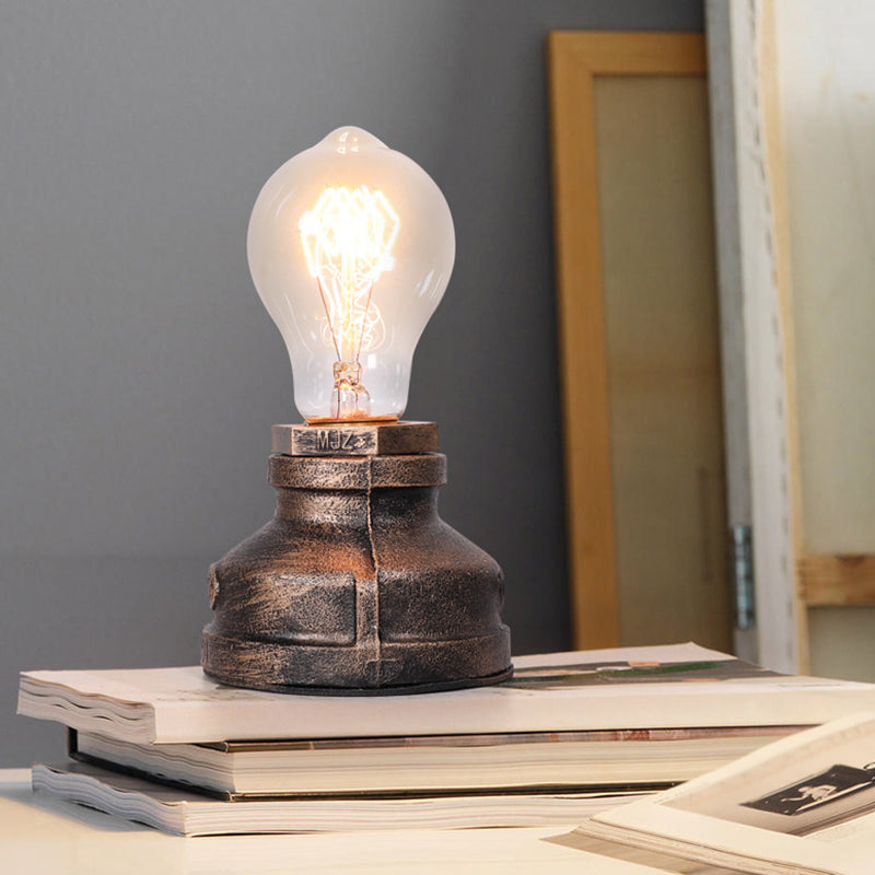 Industrial Pipe Base Table Lamp Single Bulb Iron Nightstand Lamp for Bedroom