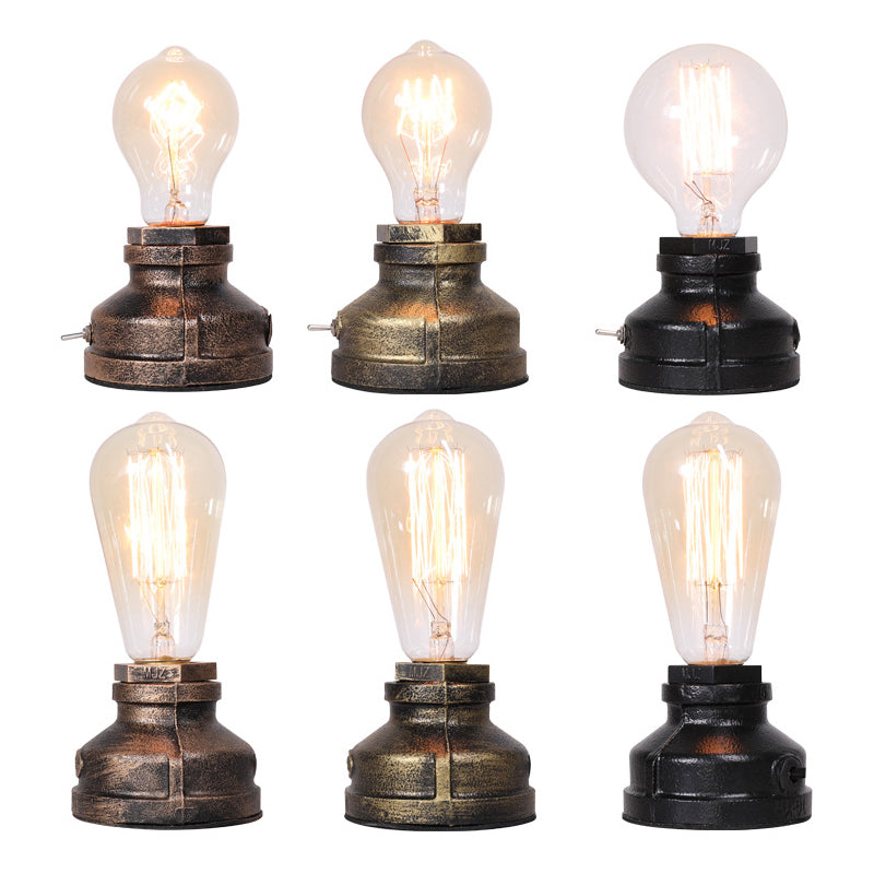 Industrial Pipe Base Table Lamp Single Bulb Iron Nightstand Lamp for Bedroom