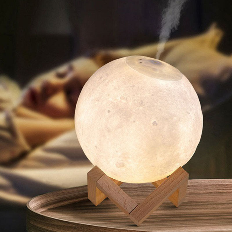 Nordic Creative Moon Humidifier Table Lamp LED White with Wood Base