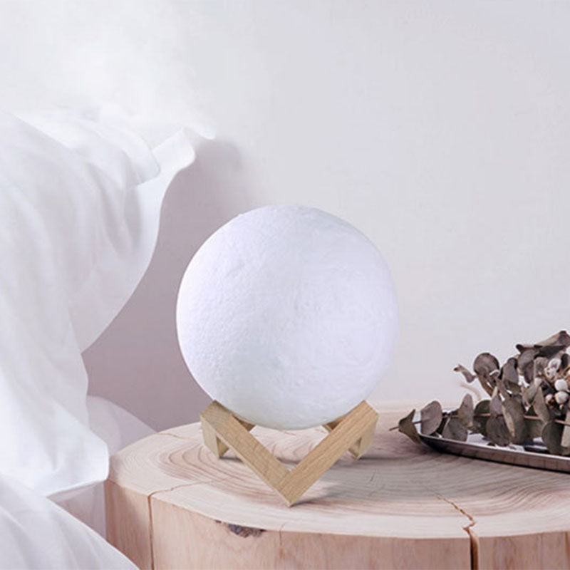 Nordic Creative Moon Humidifier Table Lamp LED White with Wood Base
