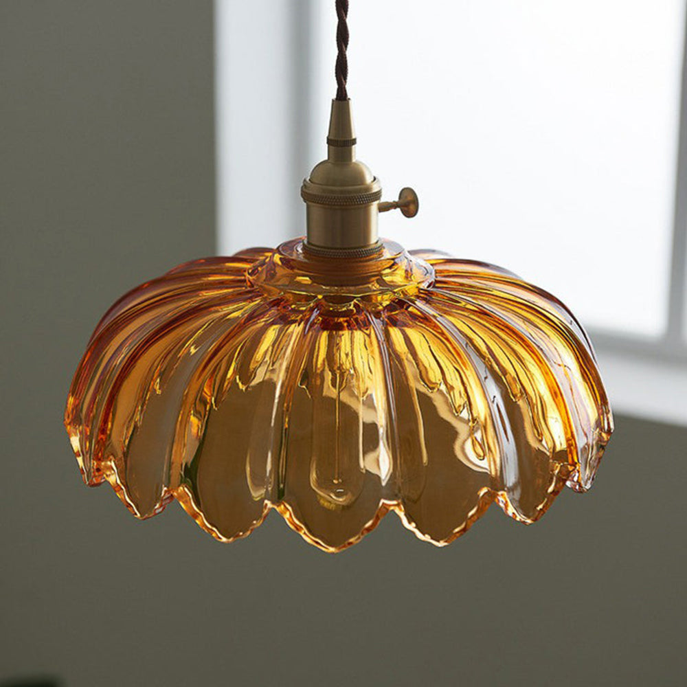 Vintage Glazed Floral Hanging Lamp - Elegant Glass Pendant