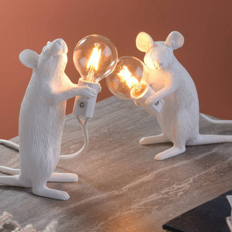 Decorative Bare Bulb Table Lamp Resin 1-Light Nightstand Lamp with Mouse Base