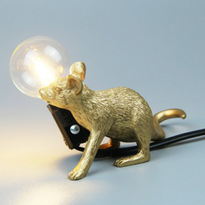 Decorative Bare Bulb Table Lamp Resin 1-Light Nightstand Lamp with Mouse Base