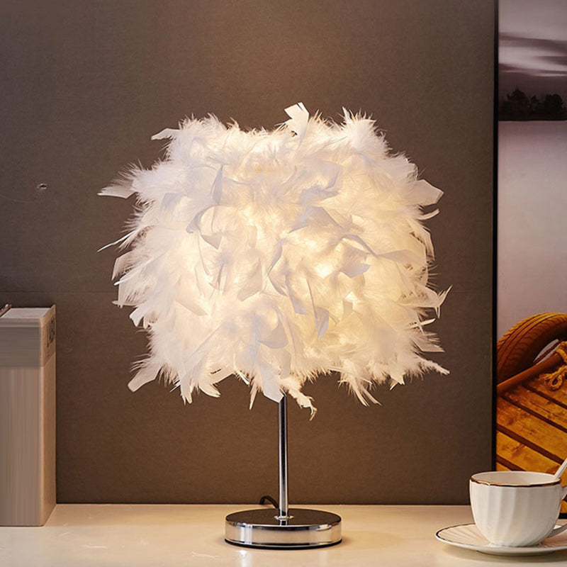 White Cylindrical Table Lamp Simplicity Single Bulb Design