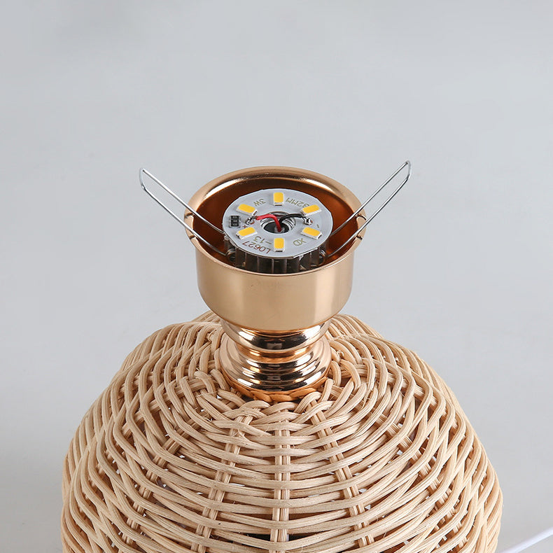Contemporary Nordic Rattan Fabric Folded Cone Ball LED Table Lamp