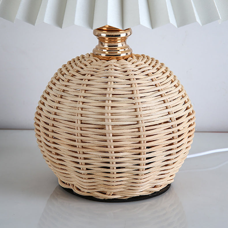 Contemporary Nordic Rattan Fabric Folded Cone Ball LED Table Lamp