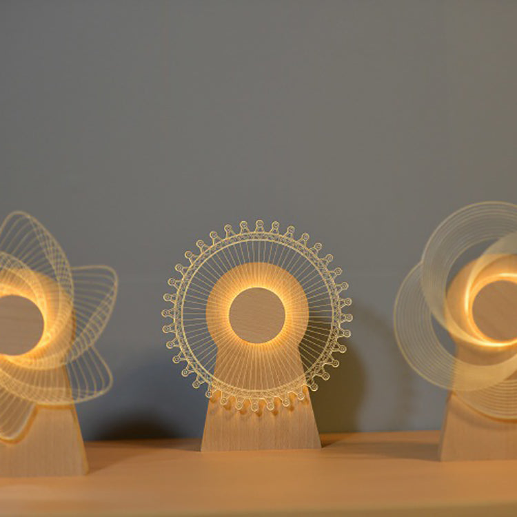 Modern Art Deco Wood Acrylic Observation Wheel USB Rechargeable LED Music Box Table Lamp for Bedroom