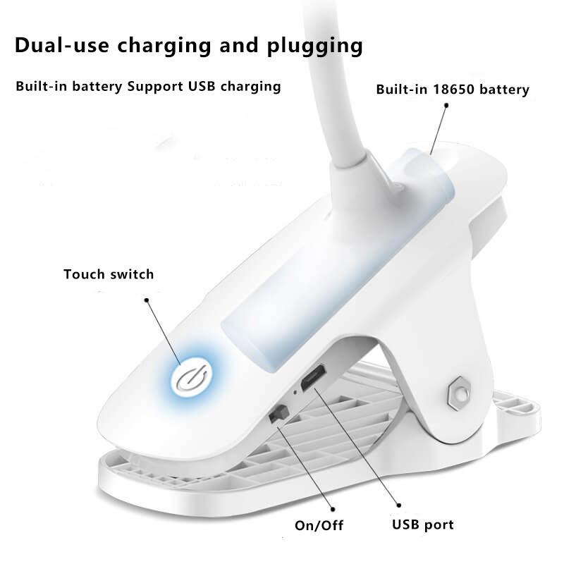 Rechargeable LED Clip Desk Lamp Eye Protection Night Light