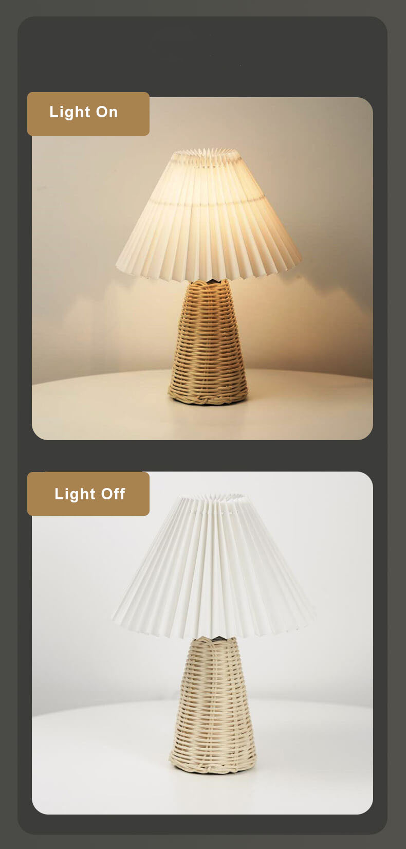 1-Light Table Lamp with Conical Folded Fabric Base
