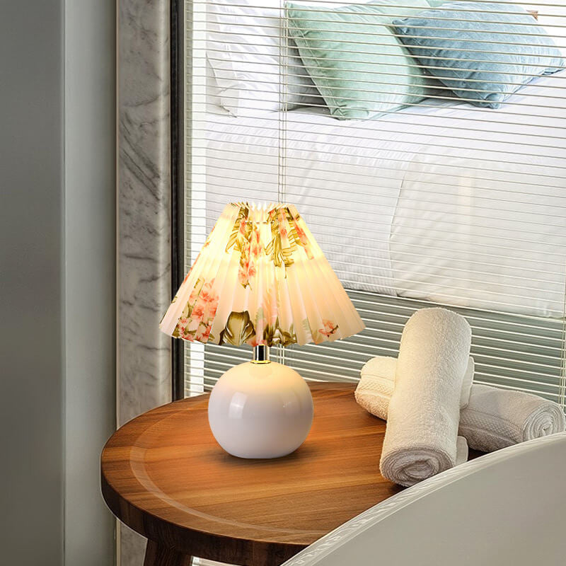 Vintage Fabric Shade Ceramic 1-Light Table Lamp Australia