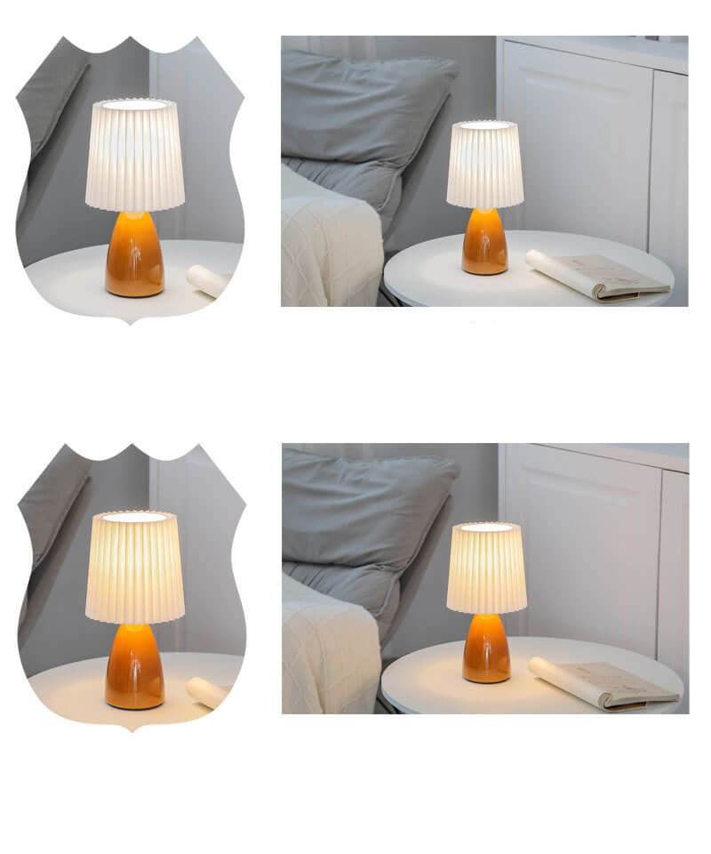 Scandinavian Retro Table Lamp with Pleated Shade and Glass Base