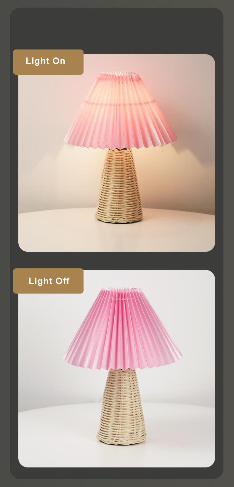 1-Light Table Lamp with Conical Folded Fabric Base
