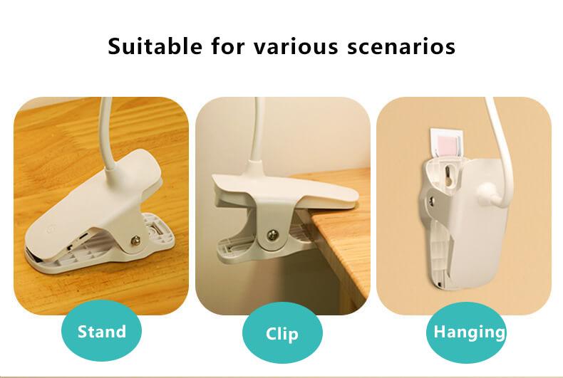 Rechargeable LED Clip Desk Lamp Eye Protection Night Light
