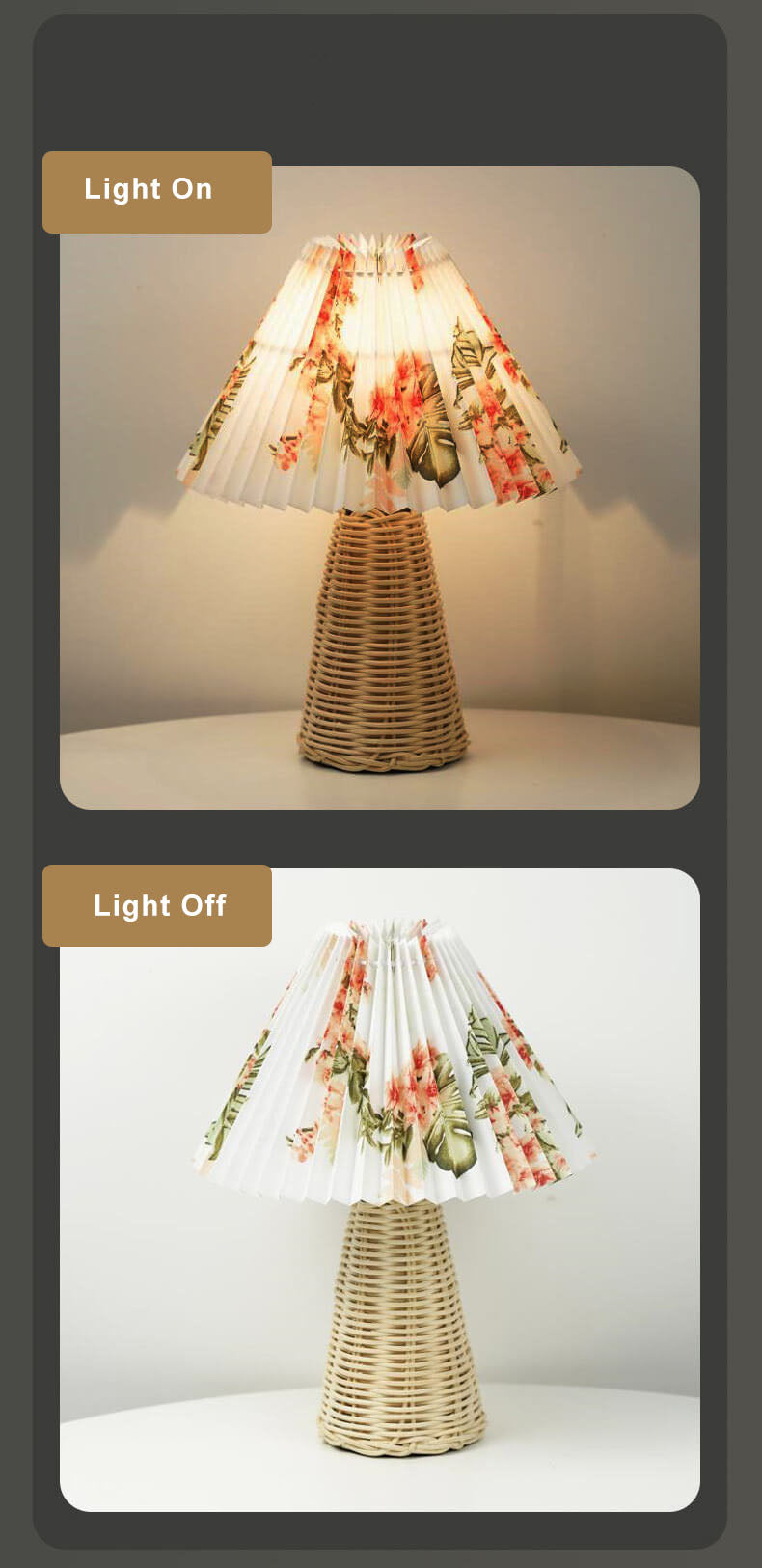 1-Light Table Lamp with Conical Folded Fabric Base