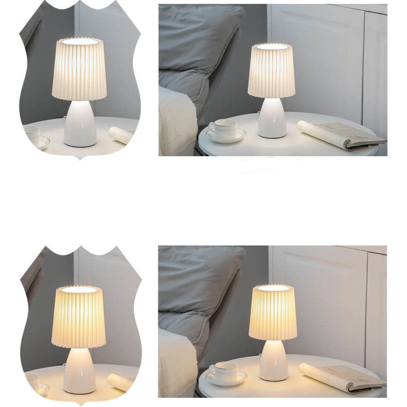 Scandinavian Retro Table Lamp with Pleated Shade and Glass Base