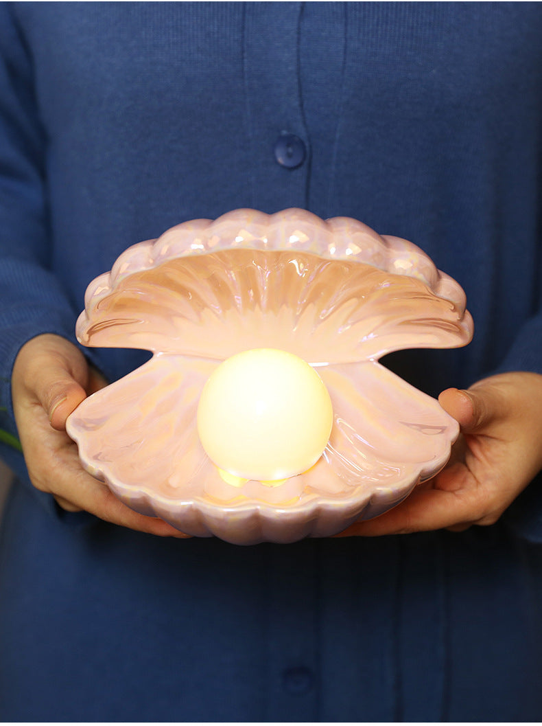 Ceramic Pearl Night Light - Elegant Shell Design, Gift Idea