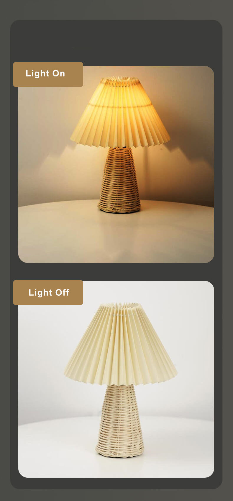 1-Light Table Lamp with Conical Folded Fabric Base