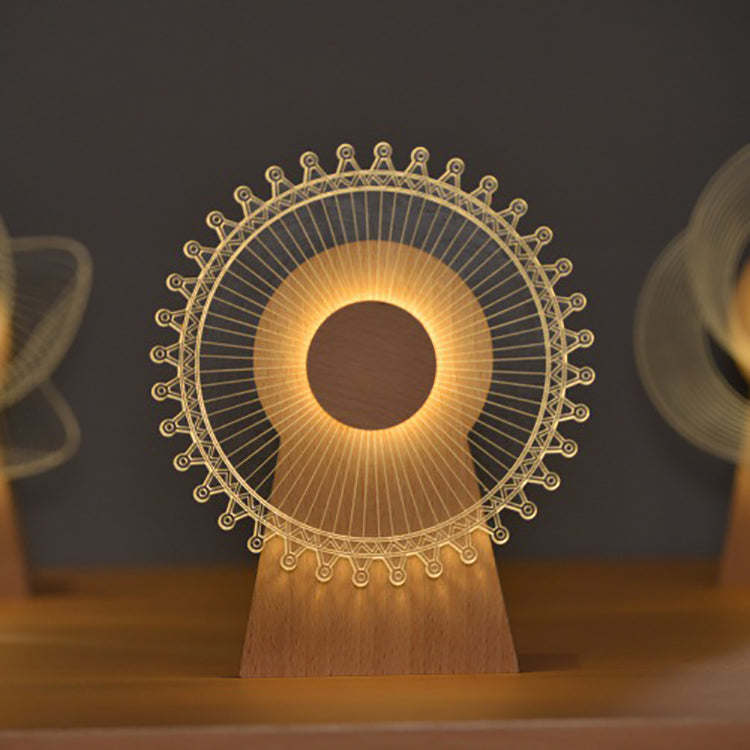 Modern Art Deco Wood Acrylic Observation Wheel USB Rechargeable LED Music Box Table Lamp for Bedroom