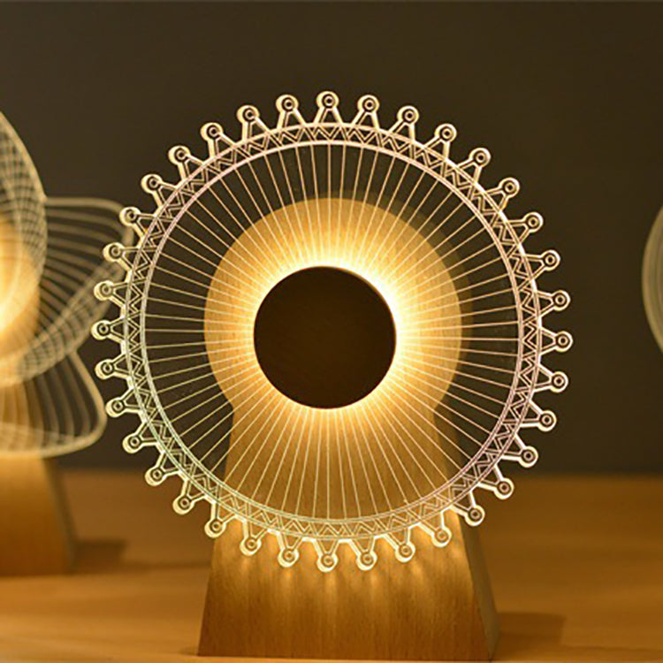 Modern Art Deco Wood Acrylic Observation Wheel USB Rechargeable LED Music Box Table Lamp for Bedroom