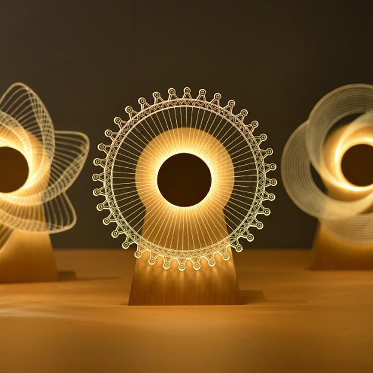 Modern Art Deco Wood Acrylic Observation Wheel USB Rechargeable LED Music Box Table Lamp for Bedroom