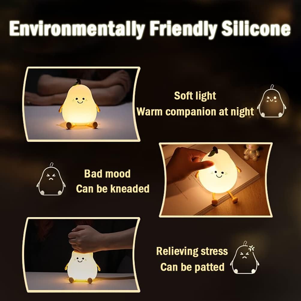 PearGlow Night Lamp with USB Charger and Warm White Light