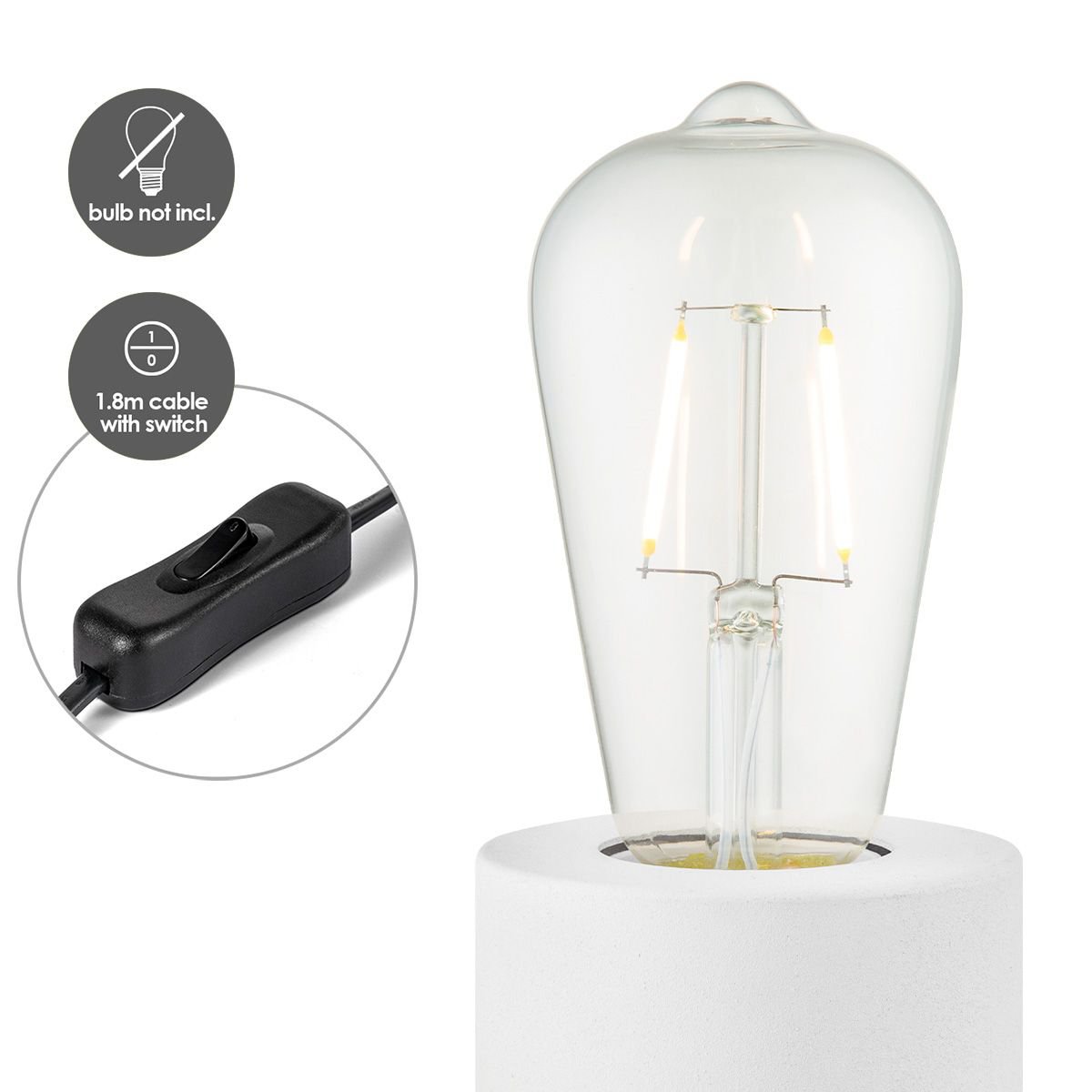 LumiCraft - Industrial White Table Lamp with E27 LED