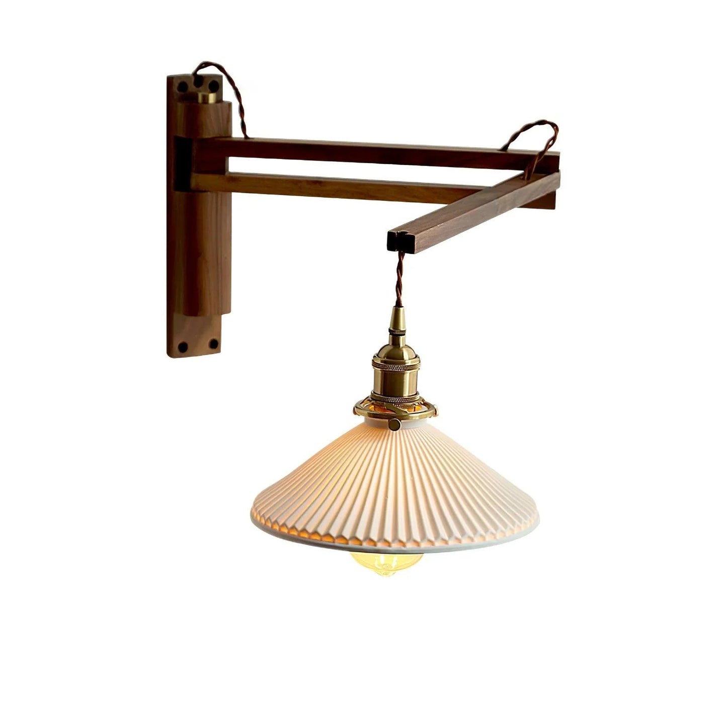 Swing Arm Walnut Wall Light with Adjustable Arm and Shade