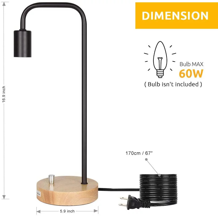 Black Edison Industrial Wood Table Lamp - Stylish Desk Lighting