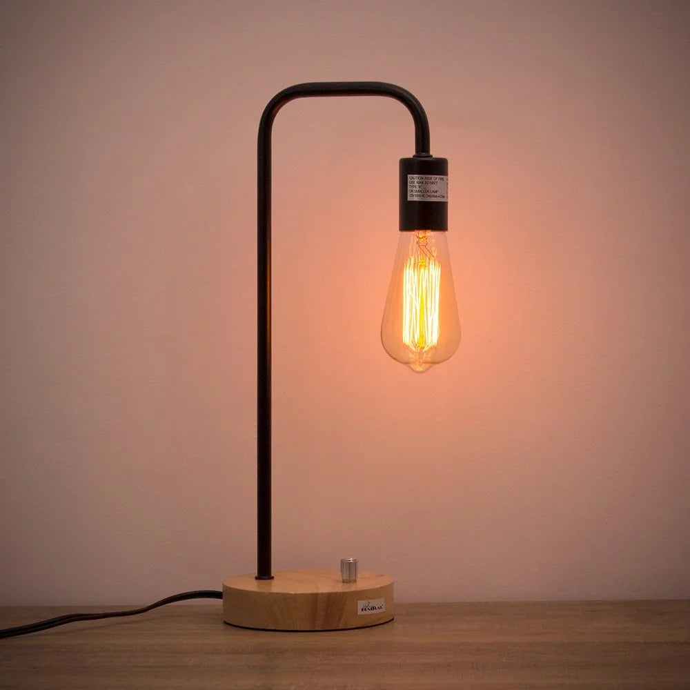 Black Edison Industrial Wood Table Lamp - Stylish Desk Lighting