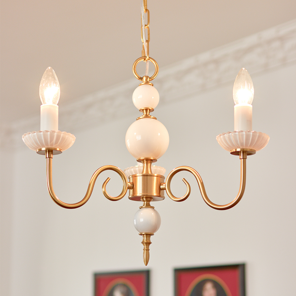 Cream Glass Chandelier American Retro Metal Lamp Bedroom