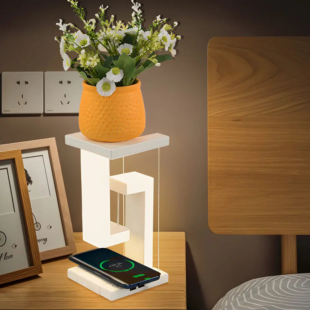 Levitating Anti-Gravity Table Lamp with Wireless Charging and LED Light