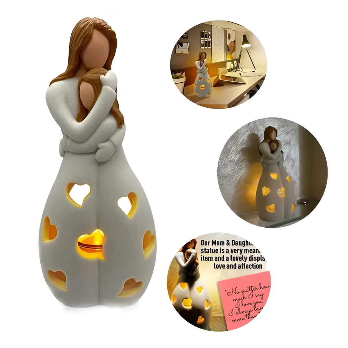 Figurative Candle Holder - Embrace Mother Daughter - Flickering Light