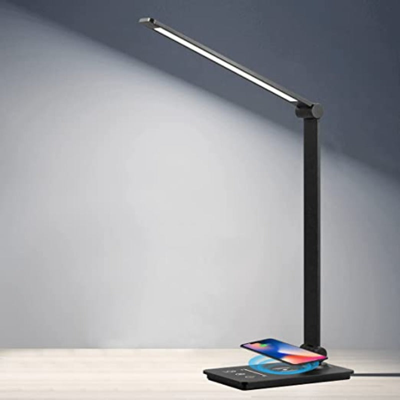 LED Desk Lamp with Wireless Charging, Touch Control, 5 Color Modes, Full Dimming, Eye-Friendly Study Light, Adjustable Arm, 30/60 Min Auto Timer