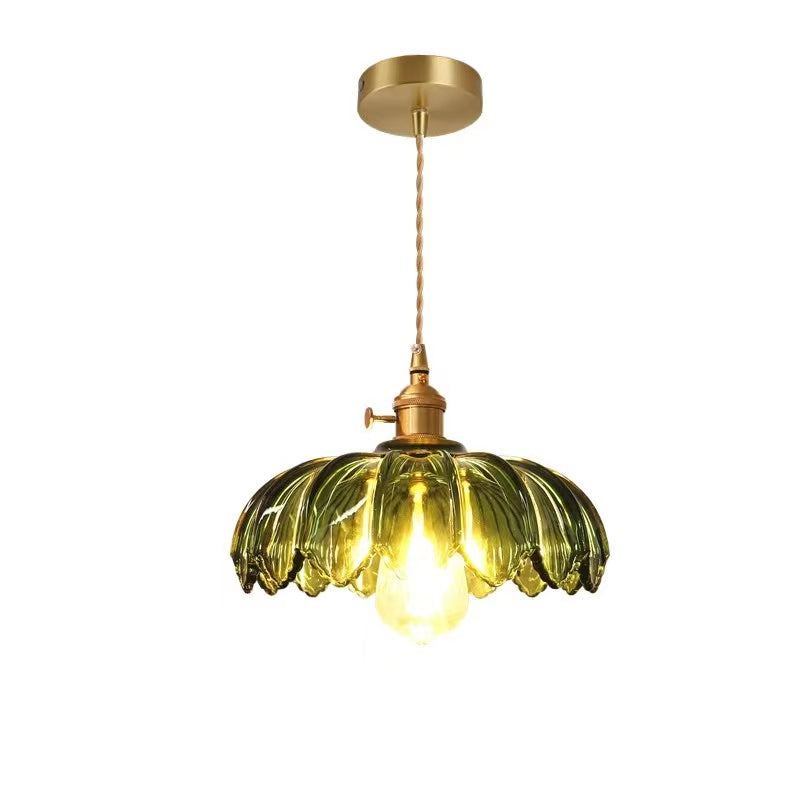 Vintage Glazed Floral Hanging Lamp - Elegant Glass Pendant