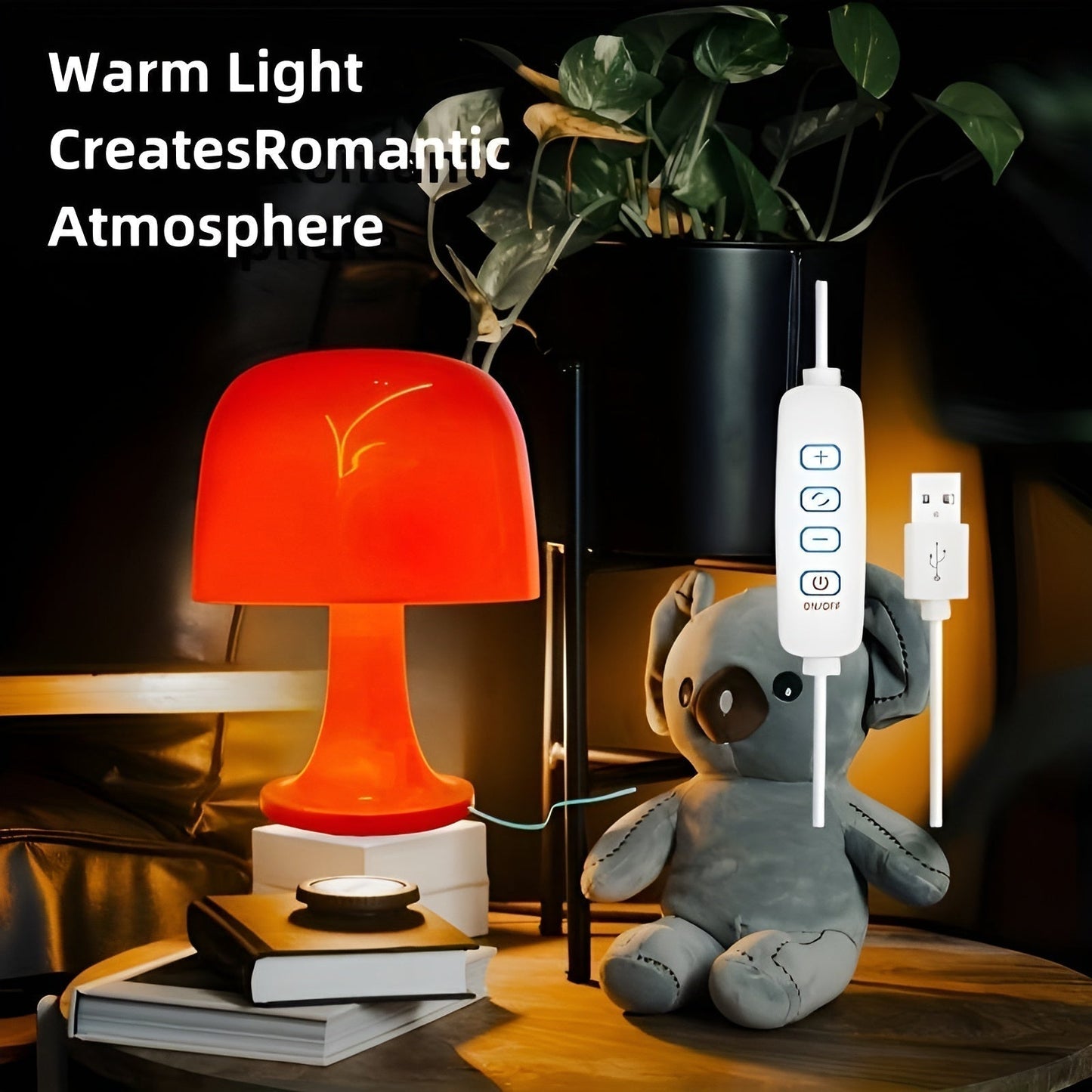 Stylish Vintage Mushroom Lamp with Dimmable LED & USB Power