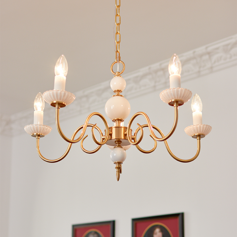 Cream Glass Chandelier American Retro Metal Lamp Bedroom