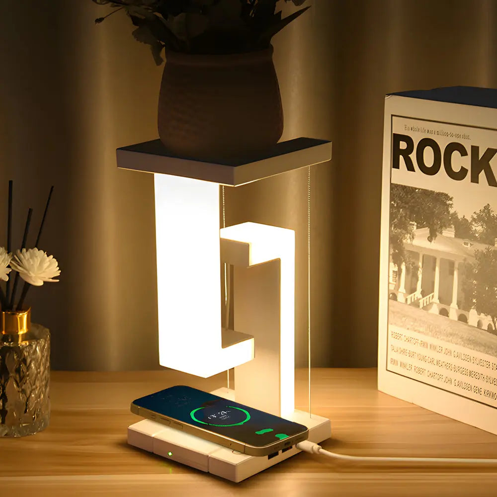 Levitating Anti-Gravity Table Lamp with Wireless Charging and LED Light